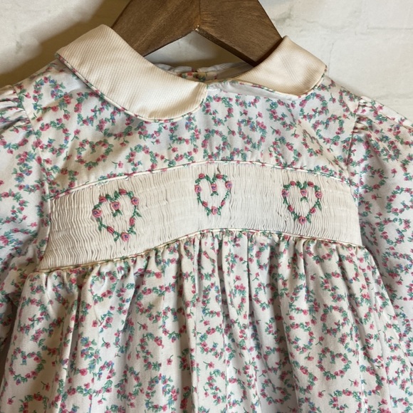 Carter’s Pink And White Smocked Heart Valentines Day Collared Dress - Picture 4 of 9